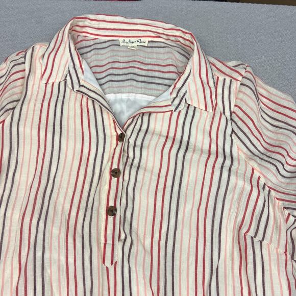 Indigo Rose Striped Tunic Shirt Dress Tie Sleeve Button Front Plus Size 3X - Picture 3 of 10